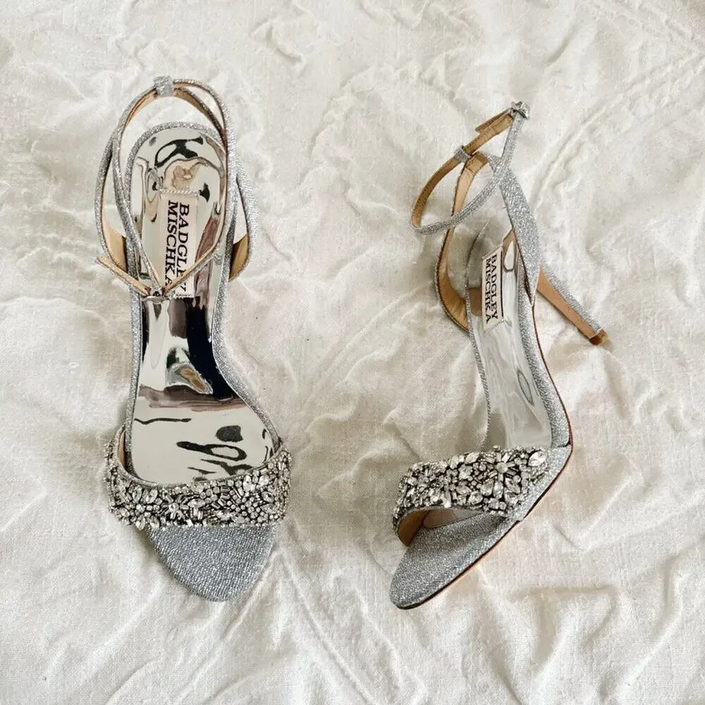 Badgley Mischka Jen Ankle Strap Crystal Sandal Pumps Size 6